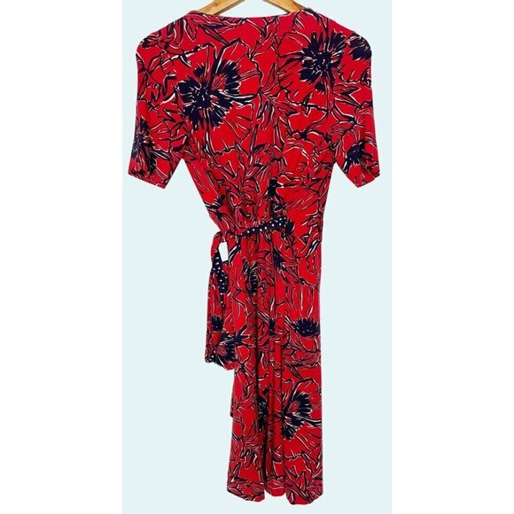 LILLY PULITZER Adalie Short Sleeve Floral Wrap Dress Pinkish Red Navy Sz XS - Picture 5 of 8